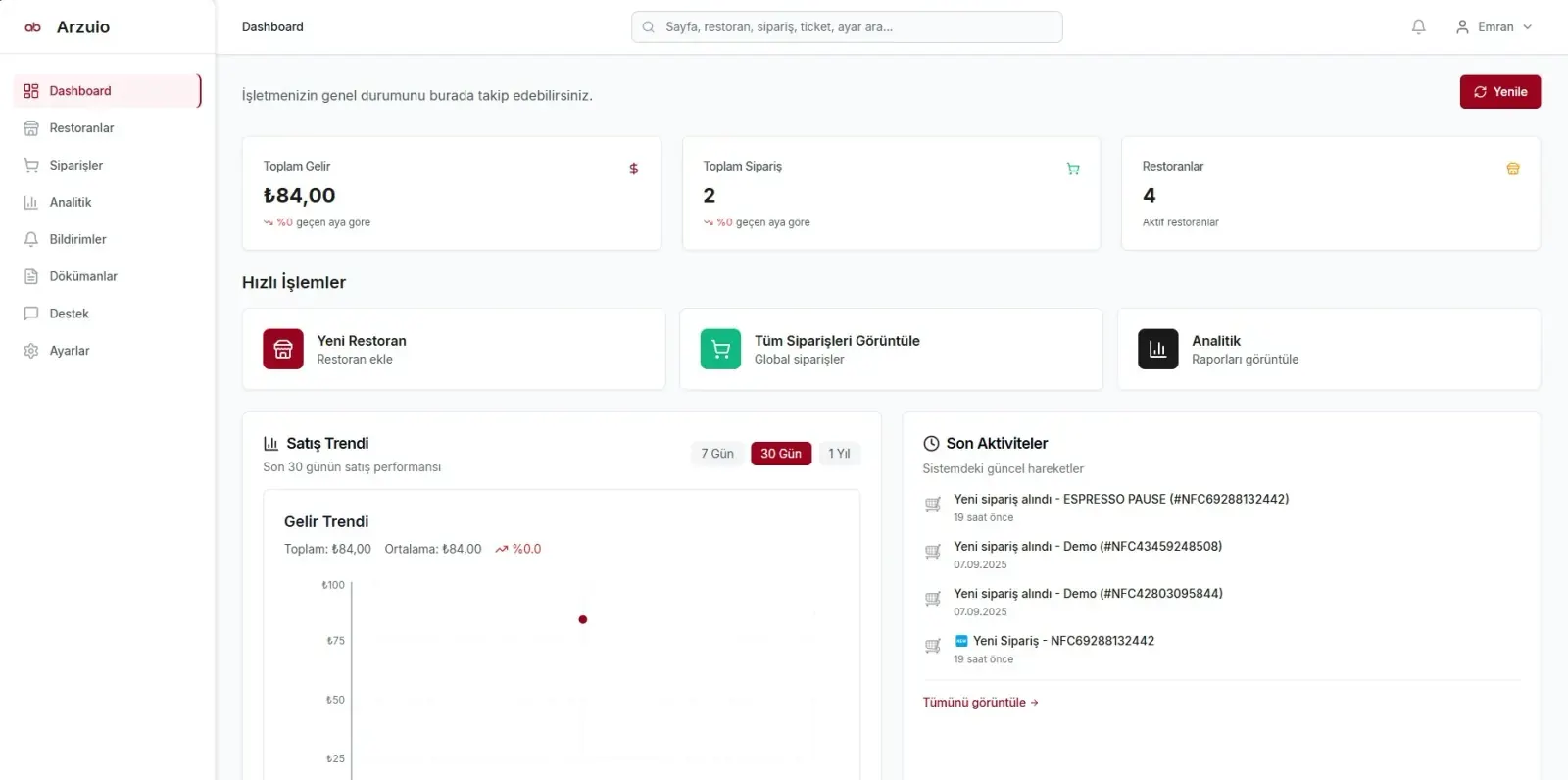 Arzuio NFC Menu System — ekran 1