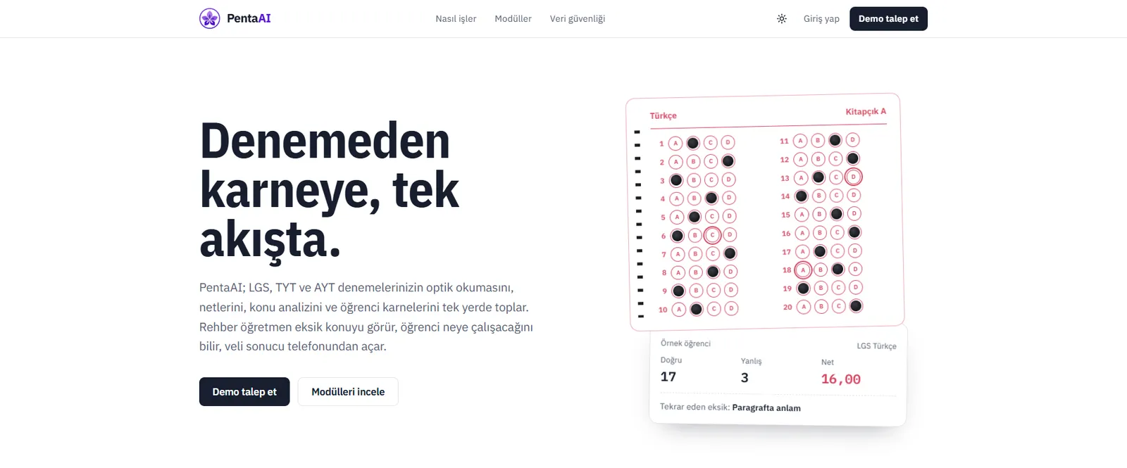 PentaAI — Deneme Değerlendirme ve Rehberlik Platformu